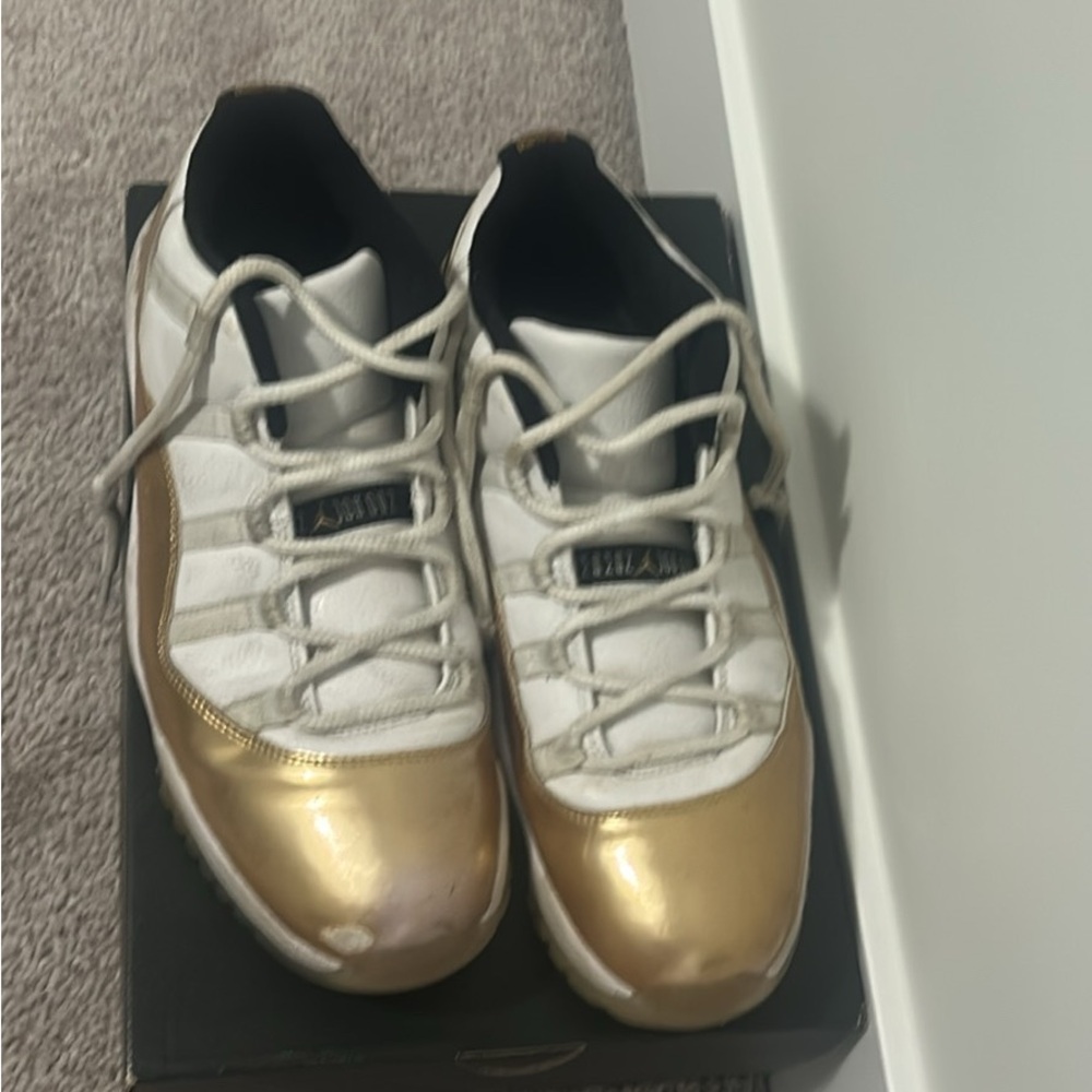 Jordan Athletic Shoes White and Gold Accents